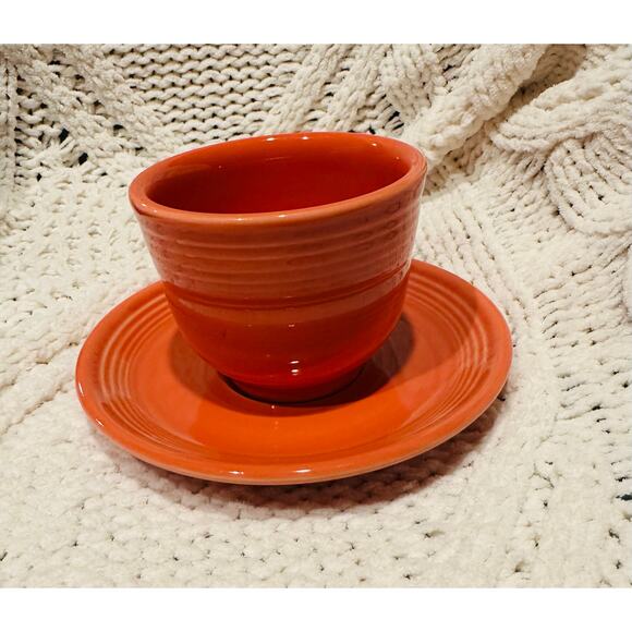 Fiesta Scarlet Cup & Saucer set by Homer Laughlin Orange Retro Stoneware Ceramic - Picture 4 of 7